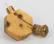 An antique Italian micro-mosaic and enamel gilded silver scent bottle with original glass insert and stopper, 19th century, 6cm high - 2