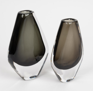 Two ORREFORS smokey sommerso Swedish glass vases, 17cm and 18.5cm high