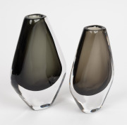 Two ORREFORS smokey sommerso Swedish glass vases, 17cm and 18.5cm high