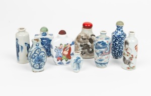 Nine assorted antique and vintage Chinese porcelain scent bottles, (some missing lids), the largest 8cm high