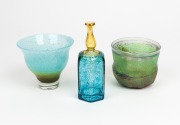 BODA Swedish art glass vase by Bertil Vallien,&nbsp;BODA Swedish art glass bottle vase with signature to base and a Swedish art glass vase with engraved signature to base, (3 items), the largest 15cm high