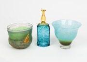BODA Swedish art glass vase by Bertil Vallien,&nbsp;BODA Swedish art glass bottle vase with signature to base and a Swedish art glass vase with engraved signature to base, (3 items), the largest 15cm high - 4
