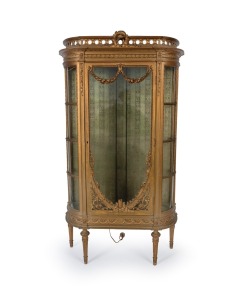 An antique French bow sided vitrine with later gilt finish, 19th century, 168cm high, 100cm wide, 38cm deep
