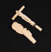 Two antique carved ivory parasol handles, 19th century, 14.5cm and 12.5cm high - 2