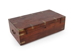 Victorian British military officer's brass bound teak campaign trunk, early to mid 19th century, 23cm high, 77cm wide, 41cm deep.