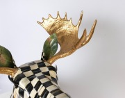 MACKENZIE CHILDS&nbsp;"Courtly Check"&nbsp;faux life-sized shoulder mount moose head, fibreglass resin with hand-painted checker board decoration and gold leaf gilt antlers, 120cm high, 86cm across the rack,&nbsp;120cm deep - 3