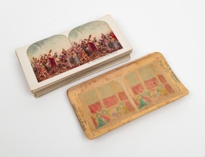 STEREO CARDS: Fifty-nine c. 1900 colorised stereo cards, most of them depicting the story of Jesus Christ, with&nbsp;others featuring views of Switzerland and Italy. (59 cards)