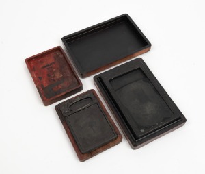 Two Chinese ink stones in original timber boxes, 19th/20th century, the larger box 17cm wide