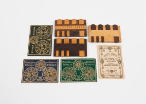 Assorted game scoreboards including whist, cribbage and bezique, timber and embossed gilt leather, 19th and 20th century, (6 items), the largest 9cm wide