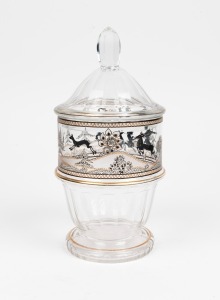 MOSER Bohemian faceted glass lidded jar with hand-painted frieze, early to mid 20th century, 21cm high