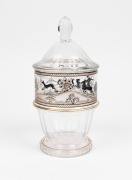 MOSER Bohemian faceted glass lidded jar with hand-painted frieze, early to mid 20th century, 21cm high