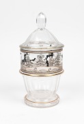 MOSER Bohemian faceted glass lidded jar with hand-painted frieze, early to mid 20th century, 21cm high - 2