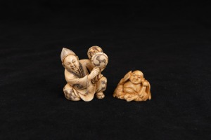 Two vintage Japanese carved ivory figural netsuke, early to mid 20th century, the larger 4.5cm high