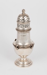 An English sterling silver sugar castor, made in Birmingham, 20th century, 21cm high, 422 grams