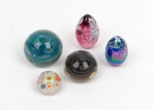 Five assorted miniature glass paperweights, 20th century, the largest 7cm high.