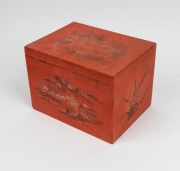An antique Chinese tea caddy with hand-painted red lacquered finish, interior fitted with original tin, 19th century, 19cm high, 27cm wide, 20cm deep - 3