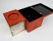 An antique Chinese tea caddy with hand-painted red lacquered finish, interior fitted with original tin, 19th century, 19cm high, 27cm wide, 20cm deep - 4