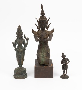Three Eastern bronze religious figures, most likely Indian and Burmese, 19th/20th century, the largest 32cm high including base