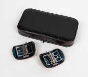 A pair of Georgian shoe buckles in original plush box, 18th/19th century, the box15.5cm wide. - 2