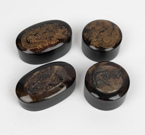 Four assorted antique Chinese tortoiseshell trinket boxes with carved dragon motifs, 19th/20th century, the largest 9.5cm wide