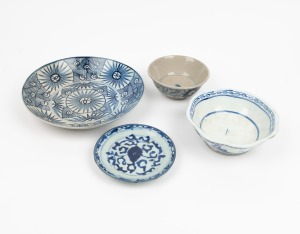 Four assorted Japanese antique porcelain bowls and dishes, the largest 24cm diameter