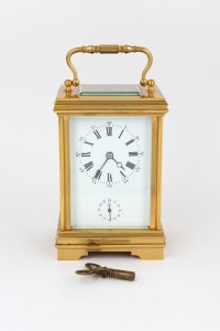 An antique French Anglaise cased carriage clock timepiece with alarm, 19th century, 15cm high including handle