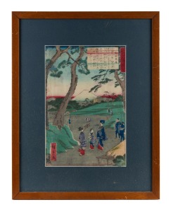 An antique Japanese woodblock print, Meiji Period, 19th century, 33 x 22cm, 50 x 40cm overall