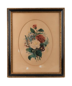 ARTIST UNKNOWN, (oval floral bouquet), watercolour and gouache, ​​​​​​​30 x 23cm, 46 x 36cm overall.