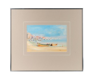 BRUCE SWANN (1925-1987), Cann, gouache, signed lower right "Swann", 16 x 24cm, 38 x 44cm overall. Together with: H. SLADE Aboriginal Head, oil on board, signed lower left, 24 x 19cm, 24 x 35cm. ​​​​​​​(2 items)