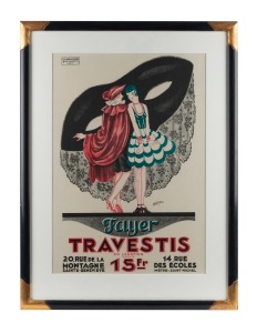 "FAYER TRAVESTIS" vintage French lithograph poster with artwork by Raimon, 47 x 33cm, 61 x 46cm overall