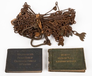 CHESTERMAN antique English surveyor's chain measure; together with two surveyor's pocket edition books, (3 items)