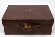 An antique sterling silver topped vanity set housed in original fitted brown leather travel case, early 20th century, ​​​​​​​the case 40cm wide - 2