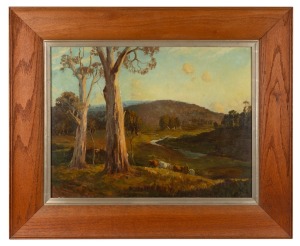 ARTIST UNKNOWN, (farm scene landscape), oil on board, signed lower right with monogram "A. R., 14", ​​​​​​​46 x 61cm, 69 x 84cm overall