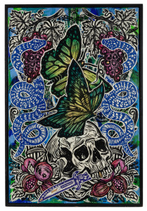 GAVIN BROWN, Bottom Of The Gard. (Garden), acrylic on canvas, signed lower right "Gavin Brown, 2014" and titled verso, 75 x 50cm, 78 x 53cm overall