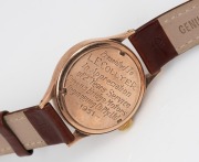 OMEGA gents wristwatch in 9ct rose gold case with manual movement and subsidiary dial, bearing personalised inscription verso dated 1951, 3.4cm wide including crown - 2