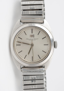 I.W.C. INTERNATIONAL WATCH COMPANY SCHAFFHAUSEN vintage stainless steel cased manual gents wristwatch with baton numerals and later bracelet, housed in original I.W.C. branded box, 3.5cm wide including crown