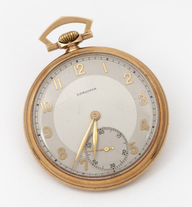 LONGINES antique pocket watch in 15ct solid gold case, housed in original plush fitted box, ​​​​​​​5.5cm high including bow, 46 grams total including movement