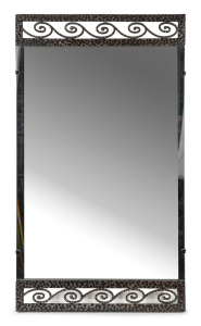 An Art Deco wrought iron framed mirror, circa 1930, ​​​​​​​78 x 43cm overall