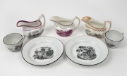 BAT PRINT antique English jugs and tea ware, early 19th century, (7 items)