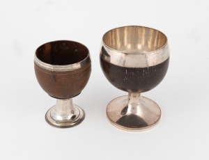 Two Georgian coconut cups with Sheffield plated mounts, 18th/19th century, 13.5cm and 11.5cm high