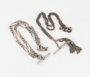 Two sterling silver fob chains, one example with tassel ends, 19th/20th century, 56cm and 44cm long, 58 grams total