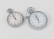Two vintage stopwatches in nickel plated cases, 20th century, the larger 8cm high including bow.