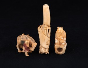 Three antique Japanese carved ivory netsuke, Meiji period 19th/20th century, ​​​​​​​the largest 8.5cm long