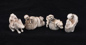 Four assorted&nbsp;Japanese carved ivory netsuke, Meiji period 19th/20th century, ​​​​​​​the largest 5cm long