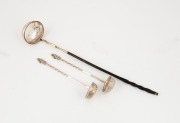 An antique sterling silver and baleen toddy ladle, together with a fine quality pair of antique Scottish sterling silver sauce ladles, 19th century, ​​​​​​​the largest 36cm high.