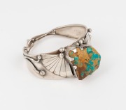 A vintage Navajo American silver and solid turquoise bangle of impressive proportions, 20th century