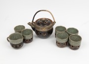 SHOJI HAMADA&nbsp;Japanese pottery tea set, purchased in Japan in 1958, the teapot 20cm high including handle.