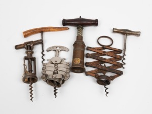 CORKSCREWS: Group of assorted antique and vintage examples including ZIG ZAG, 19th/20th century, (6 items)