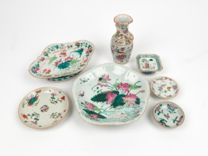 Chinese famille vert porcelain vase, serving bowls and dishes, 19th/20th century, the vase 16cm high.