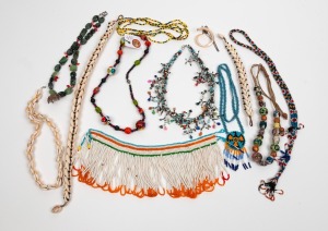 Assorted glass and shell bead necklaces and jewellery, (12 items)